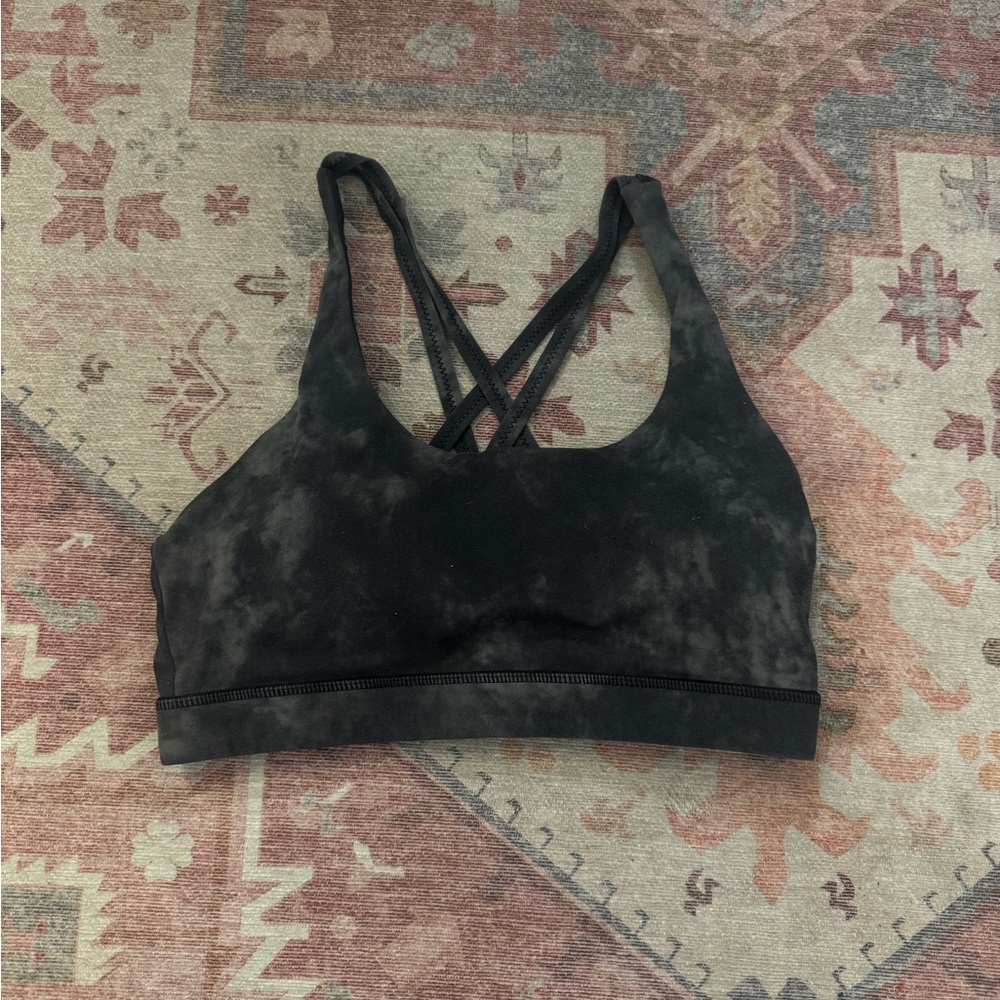 Women's Black Tie-Dye Sports Bra